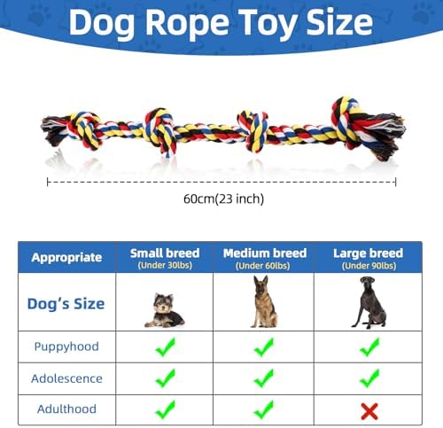 QDAN Dog Rope Toys for Aggressive Chewers, Indestructible Dog Toy, Tough Cotton Chew Toy for Medium Large Dogs