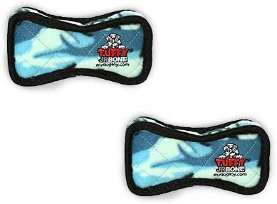 TUFFY - World's Tuffest Soft Dog Toy - Junior Bone -Squeakers -Multiple Layers. Made Durable, Strong & Tough.Interactive Play(Tug, Toss & Fetch). Machine Washable & Floats (Camo Blue, Bone2 2 Pack)