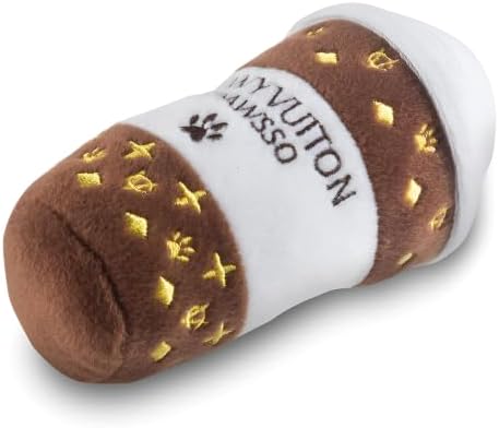 Dog Diggin Designs Chewy Vuiton Espawsso Plush Dog Toy | Luxury-Inspired Parody Coffee Cup with Squeaker, Soft Plush Coffee-Themed Dog Toy – Baristas Needed!