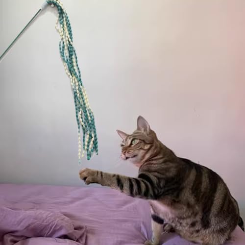 Cat Wand Toy 4 PCS Vibrant Plush Srtip Teaser Wands Interactive Cat Toy
