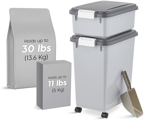 IRIS USA Dog Food Storage Container, Up to 30+11 lbs, Gray/Dark Gray