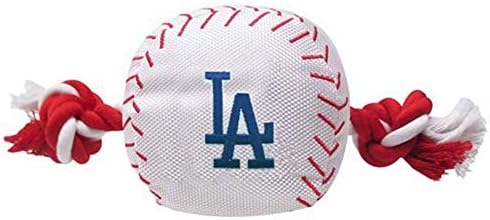 MLB LOS ANGELES DODGERS Baseball Rope Toy for DOGS & CATS. Tough nylon, Sporty Baseball Design, Heavy-duty ropes with Inner SQUEAKER