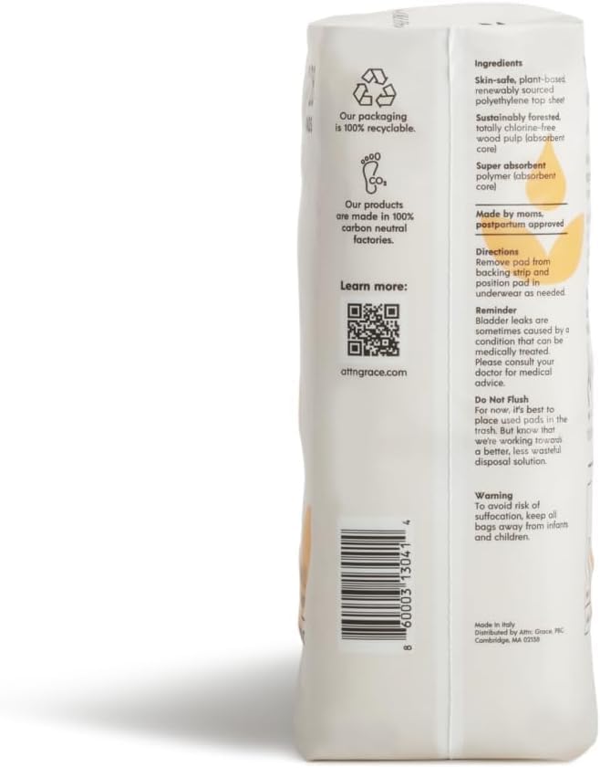 Attn: Grace Moderate Incontinence Pads for Women, 2-Pack (56 Pads Total / 28 per Pack) - Plant-Based, High Absorbency, Breathable - Incontinence Pads for Moderate Bladder Leaks & Sensitive Skin