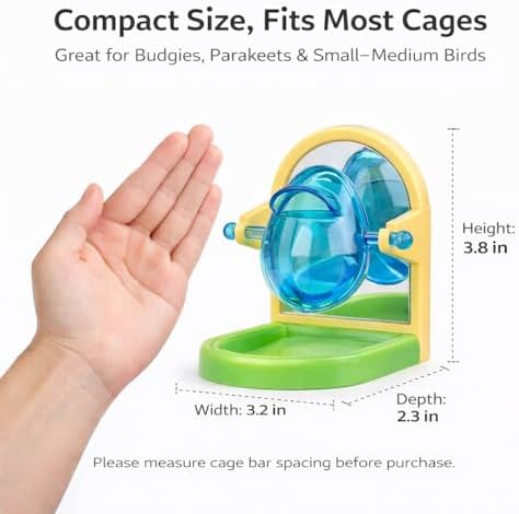 Small Pet Intelligence Growth Rotating Foraging Toy with Mirror for Birds,Budgies,Parakeets, Rats & Hamsters Chew-Proof Cage Feeder Slow Release & Self-Discovery Fun(1pc Random Color)