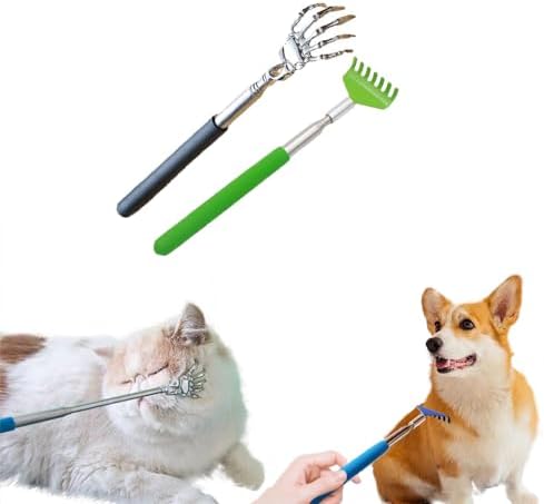 2-Pack Pet Interactive Touch Therapy Toys for Cats & Dogs, Telescopic Pet Massage Stick for Training, Bonding, Socialization, Retractable 22 Inch Skeleton Hand & Rake Shaped Teaser Wand