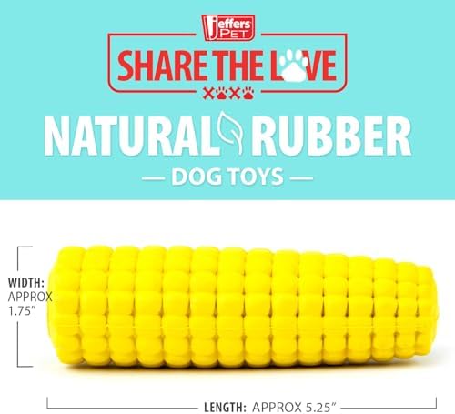 Jeffers Pet Natural Rubber Dog Chew Toy – Corn, Medium - Treat Dispensing, Vanilla Scent, Durable, Non-Toxic, Dishwasher Safe, Interactive Fetch & Tug Toy - Perfect for Training Medium Chewers