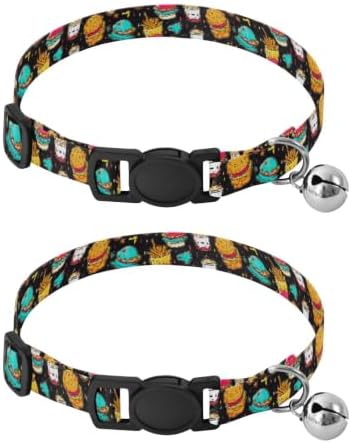 2 Pack Pet Collars Cute Hamburger Brown Puppy Collar with Bell, Adjustable 10.6 to 17.1 Inches