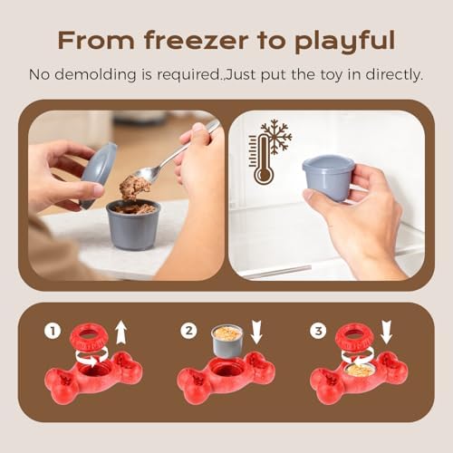 Freeze Bone for Dogs - Frozen Treat Chew Dog Toy for Aggressive Chewers to Keep Them Busy, Ice Cream Holder Freezebone with Mold Cups, Fillable Cognitive Licking Toy, Red