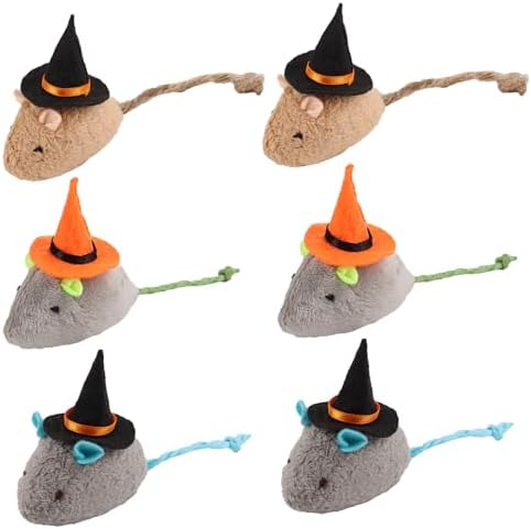 FOIMAS Halloween Catnip Toys,Witch Mouse Catnip Toy Chew Bite Plush Mice Toy for Cat Interactive, Pack of 6