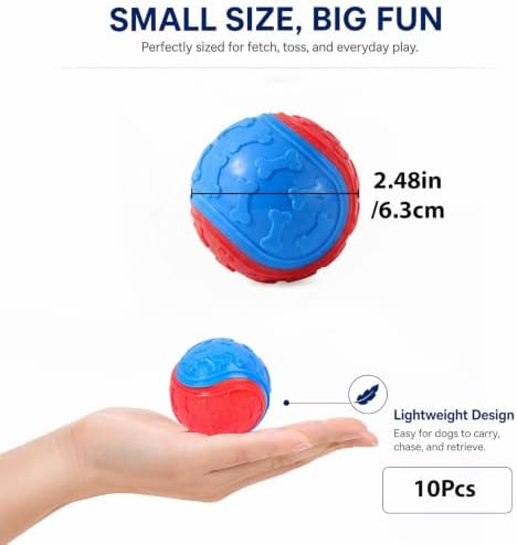 10-Pack Durable Dog Training Balls, Durable Chew Toys for Puppy and Small Breeds, Bouncy Interactive Fetch Toys for Garden Herding and Agility Play (Assorted Colours)