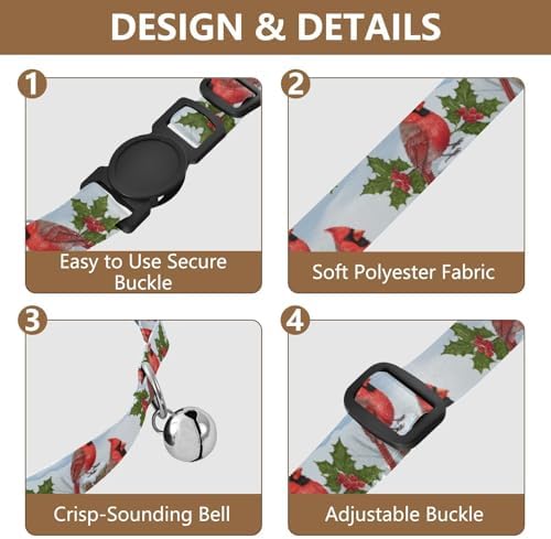 Winter Tree Forest Red Pet Collars for Cats, 2 Pack Dog Collar with Bell