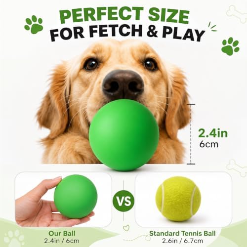 6 Pack of Rubber Dog Balls, 2.4 Inch Small Rubber Tennis Balls for Dogs Fetch Training, High Bounce and Floatable Pet Puppy Toys for Park Beach Interactive Playing