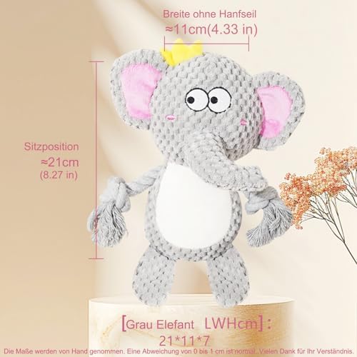 Cute Animals Interactive Dog Squeak Toys, Rope Plush Pet Chew Toys - Gray