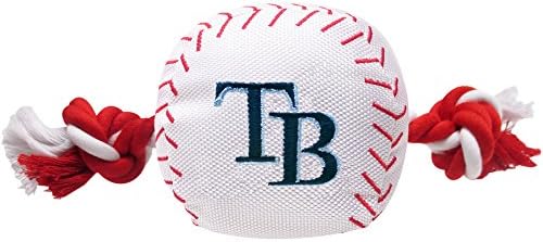 Pets First MLB Tampa Bay Rays Baseball Rope Toy for Dogs & Cats. Tough Nylon, Sporty Baseball Design, Heavy-Duty Ropes with Inner Squeaker