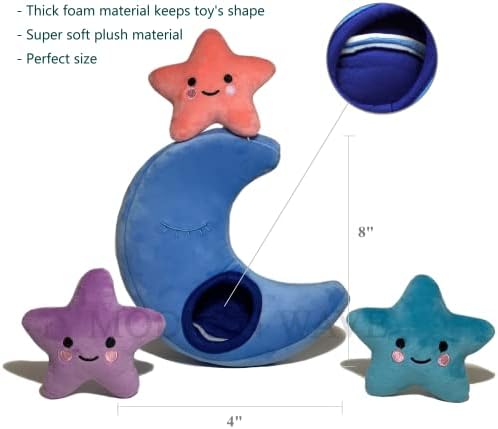 MODERN WAVE - Interactive Squeaky Plush Hide and Seek Squirrel Type Puzzle Toy for Dogs, Small Size (Moon and Stars)