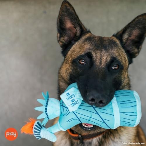 P.L.A.Y. Cute Plush Dog Toys - Totally Touristy Landmark Themed Durable Squeaker Toy, Great for Puppies & Small, Medium, Large Dogs - Machine Washable, Recycled Materials (Statue of Liberty, Medium)