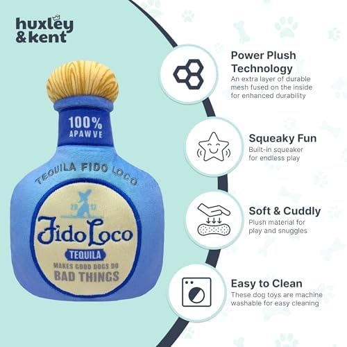 Huxley & Kent Power Plush Squeaky Dog Toy, Fido Loco Tequila, Large