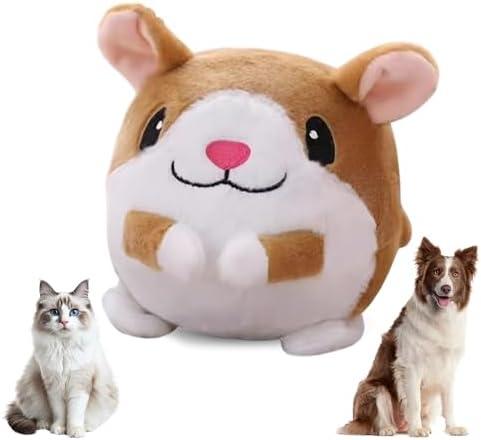 Jiexily Interactive Dog Toys, 2025 New Active Moving Pet Plush Toy, Squeaky Moving Ball Puppy Toys, Rechargeable Cartoon Plush Bounce Talking Toys to Keep Them Busy (Hamsters)