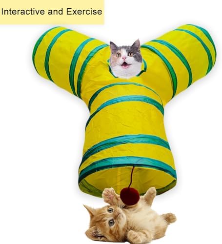 Cat Tunnel Tube Toys, 3 Ways Tunnels for Indoor Cats with Play Ball
