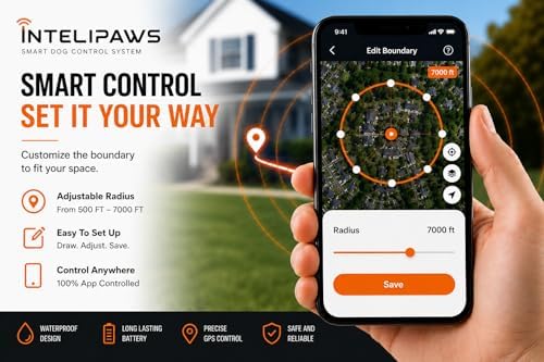 GPS Wireless Dog Fence,Dog Fencing System, GPS Dog Collar with App,Virtual Fence & Smart Training Collar Covers up to 6999 Ft