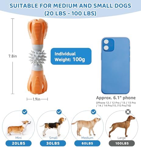 Durable Dog Chew Toy, Natural Rubber Treat Dispensing Puzzle Toy for Small & Medium Breeds – Interactive Teething, Training, and Dental Care Toy to Keep Dogs Engaged & Relieve Boredom (Orange)