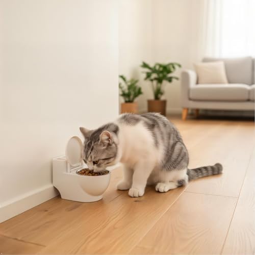 Toilet Pet Water Dispenser for Cat and Dog, Small White Funny Water and Food Bowl