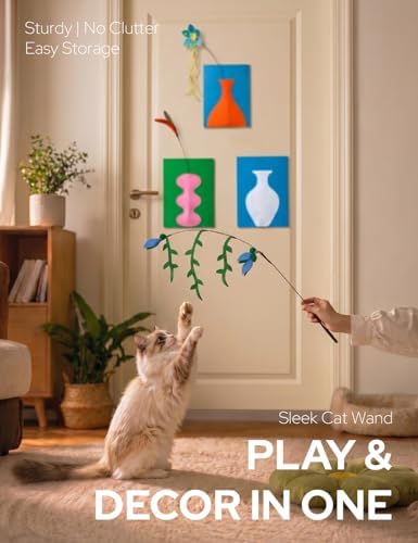Artisan-Crafted BloomPlay Cat Wand Toy, Colorful Interactive Teaser with Storage, Durable & Bite-Resistant, Aesthetic Cat Toy for Indoor Cats