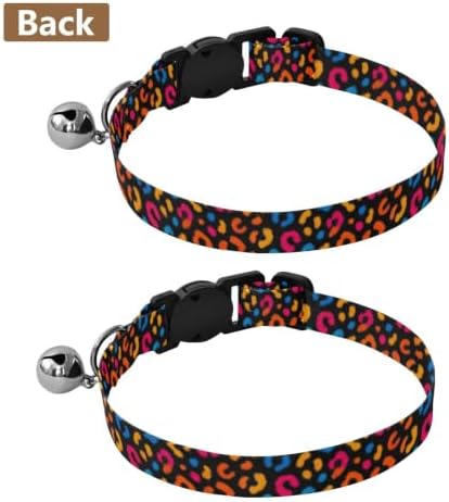 Leopard Animal Spots Black Metal Bell Included Dog Collar 2 Pack Comfortable Cat Collar