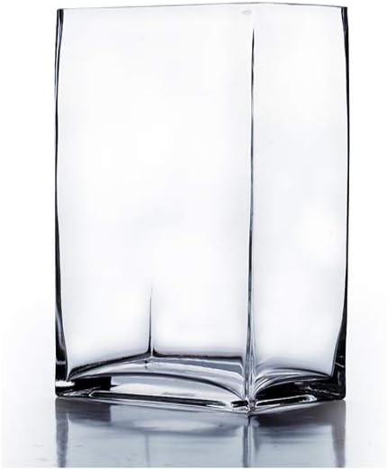 WGV Glass Rectangle Block Vase Bulk, Width x Length 3" x 4", Height 6.5", Clear Floral Planter Container Votive Candle Holder Wedding Party Event, Home Office Decor, 12 Pieces