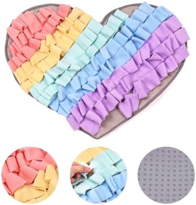 Pet Soft Fleece Snuffle Mat Heart Foraging Mats Dog Rabbit Guinea Pig Interactive Feeding Toy Anti Slip Slow Feeder Treat Dispenser (Multi-Colored)