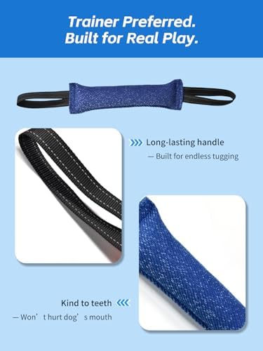 K9-Grade Dog Bite Tug Toy with Strong Handles, Interactive Tug of War Dog Toy, Durable & Tear-Resistant Linen, Lasting Training Equipment, Ideal for Medium to Large Breeds (Black+Blue)
