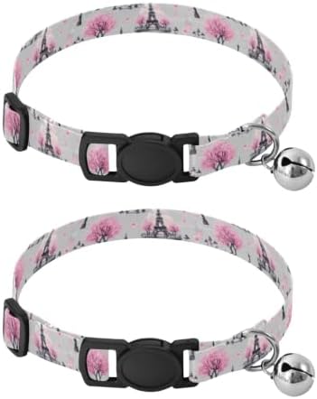 Paris Tower Trees Gray Kitten Collar 2 Pack Comfortable Cat Collar Adjustable Length 10.6" to 17.1"