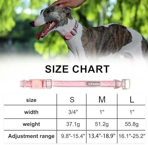 AirTag Dog Collar, Reflective Nylon, Metal Buckle, IP68, Dog Collar with AirTag Holder, Heavy Duty Dog Collars for Large Medium Small Dogs (Blush Pink, M：Width 1",Neck 13.4"-18.9")