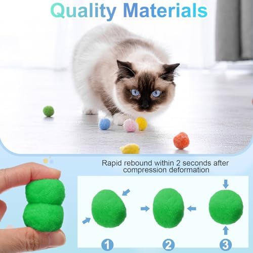 Cat Toy Pom Ball, Interactive Cat Ball Toys Fuzzy Pompoms (Plush, 1.2Inch, 30Pcs, Fruit Green) for Kittens Pet Enrichment Training Play Indoor