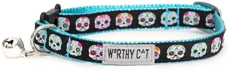 THE WORTHY DOG Halloween Patterns, Breakaway Cat Collar with Bell, Black