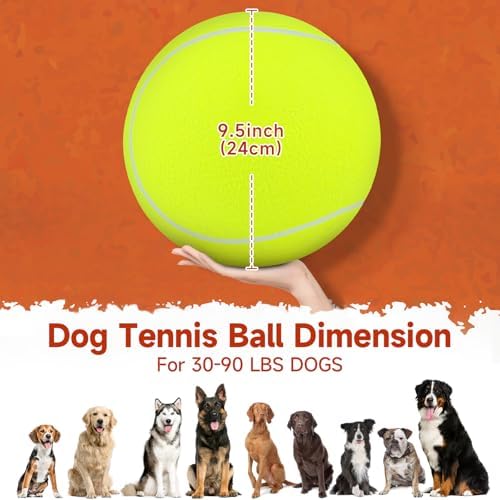 QDAN Giant Large Tennis Ball for Dogs: 9.5" Premium Balls for Dog for Outdoor Play Chasing, Big Tennis Ball Dogs Toy, Tennis Ball for Small Medium Large Dogs, Pet Ball Birthday, Yellow