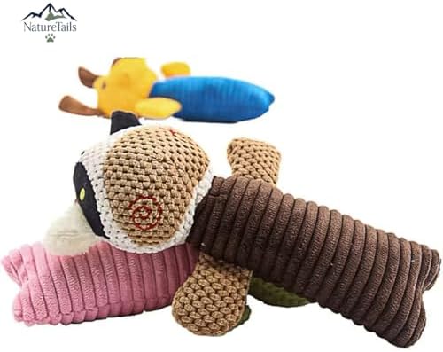 NatureTailsPaw Soft Dog & Cat Toy – Cute Squeaky Interactive Chew Toy for Puppies & Kittens, Durable Plush Teething Toy for Small, Medium & Large Breeds (Bear)