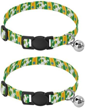 Yellow Green Stripes Kitten Bell Collar 2 Pack Pet Collar Adjustable 10.6 to 17.1 Inches