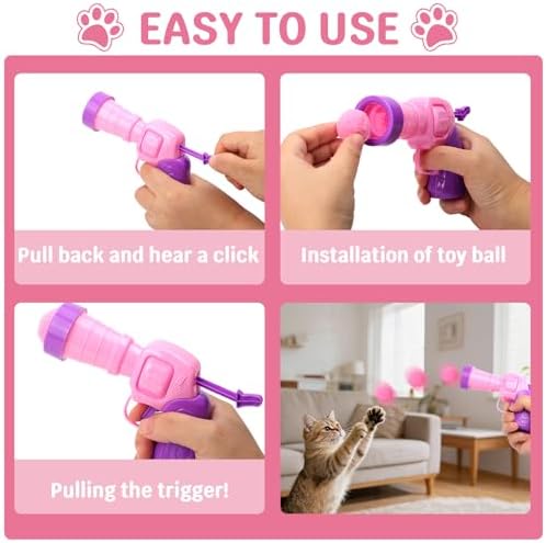 Cat Ball Pit for Indoor Cats, Interactive Toys Set with Pom Pom Launcher