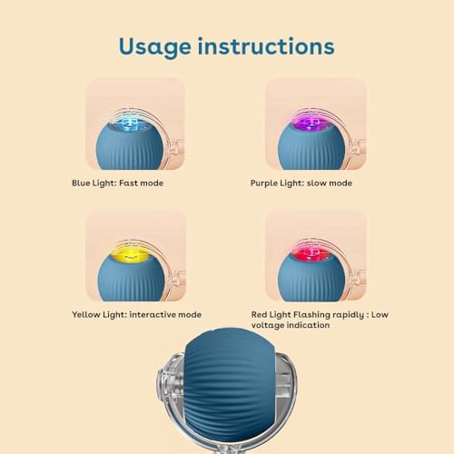 Interactive Cat Toy Ball, Automatic Intercative Cat Toys for Indoor Cats, The 3rd Generation Agile Moving Cat Ball with Elastic Mesh Tail, Toys for Indoor Adult Cats, Motion Activated (Blue)