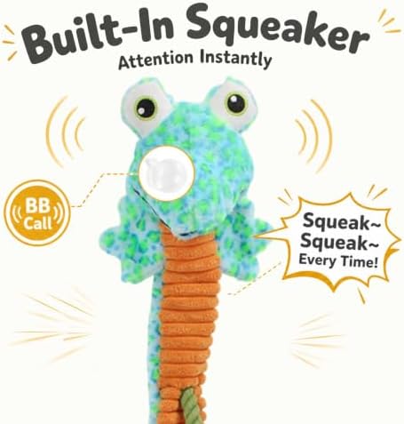 Dog Rope Toy Plush Squeaky Chew Tug of War Toy - Blue Frog