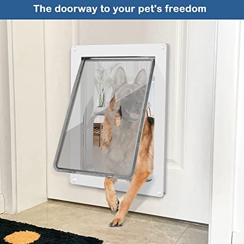 CEESC Large Dog Door, Snap-in Closing Panel, Up to 80 lbs, Durable, White | Flap 11.75"x16.5", cut-out 12.4"x15.5". Fits doors 1.25-2.06in. Weatherproof ABS, magnetic seal
