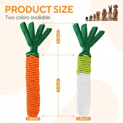 LIFLIX Dog Rope Toy, Tug of War Dog Toy, Cute Carrot Dog Toy with Crinkle Paper Tags, Radish