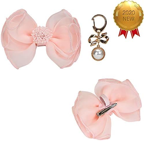 Blueberry Pet Cutie Accessory Set of Floral Collar Bow and Pedant for Dogs & Cats, Pink Flower Decor and Pearl Pendant