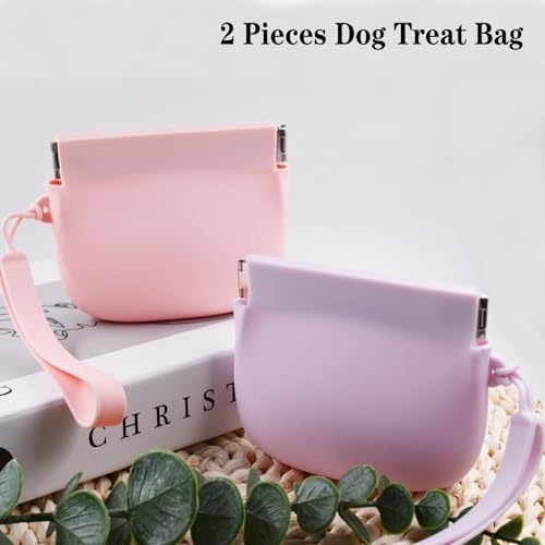 Silicone Dog Treat Pouch Portable Snack Pouch (Pink & Purple)