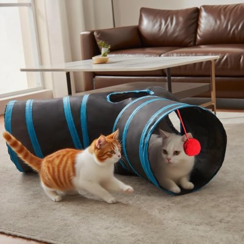 3-Way Collapsible Cat Tunnel Tube Toy Black Blue