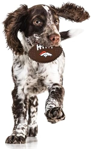 NFL Denver Broncos Mega- Chew Hard Nylon Bacon-Flavored Dog Bone Football Chew Toy Interactive Tasty Fun Dog Chewy Toys Indestructible Strong Durable Tough Pet Biting Playtoy for Aggressive Chewers