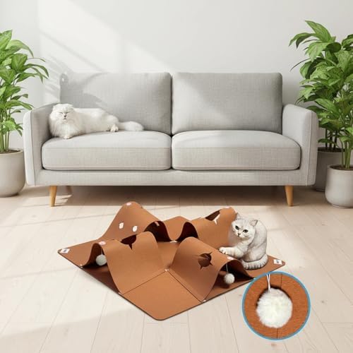 4-Way Cat Tunnels for Indoor Cats, Pet Interactive Toys with Plush Ball