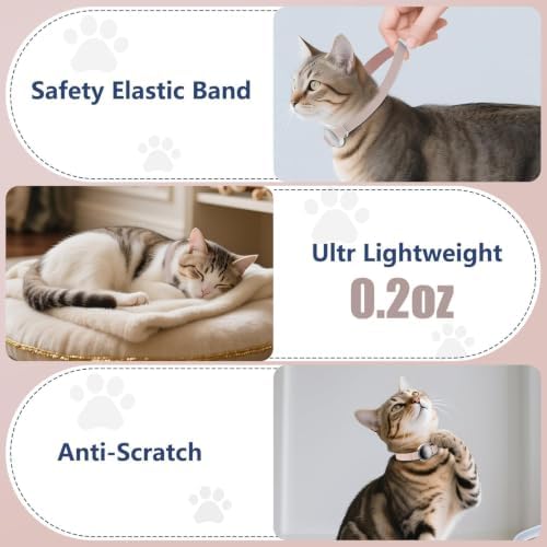 AirTag Cat Collar, Elastic Tracker Collar with Airtag Holder and Bell | Compatible with Apple Air Tag, Lightweight & Scratch Resistant, Adjustable Stepless GPS Pet Collar for Cats Kittens, Khaki