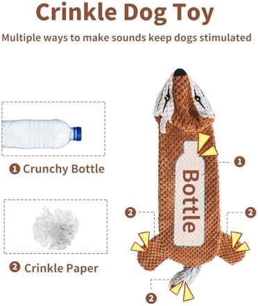 Dog Toys, Squeaky Plush No Stuffing Crinkle Dog Toy for Small Medium Large Dogs, Interactive Puppy Teething Water Bottle Dog Chew Toy (Squirrel)